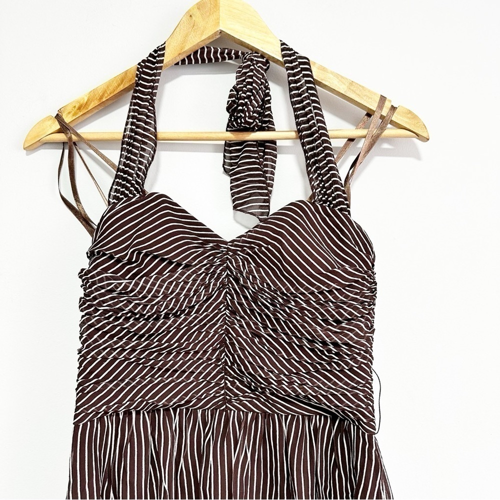 BCBG 100% Silk Brown Dress with White Stripe Size 4 - Picture 5 of 10